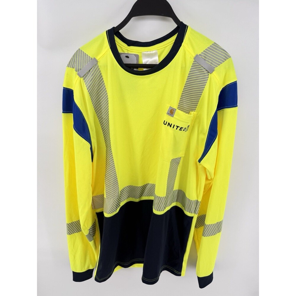 United Carhartt Relaxed Fit Hi-Vis Yellow Reflective Long Sleeve Work Shirt MT